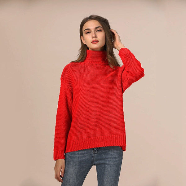 Stilfull, oversized turtleneck strikkegenser for kvinner, perfekt som varm høstgenser eller vintergenser.