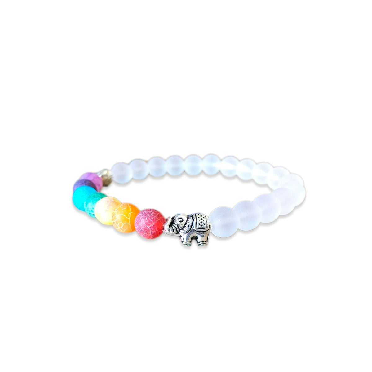 Dame armbånd med 7 chakra krystaller og elefant anheng. Fremmer balanse, energi og ro for kvinner.