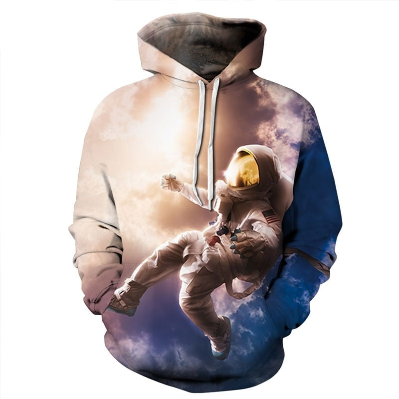 Dame astronaut-hettegenser med romtema, komfortabel og stilfull for fritidsbruk. Kvinneklær med unikt design.