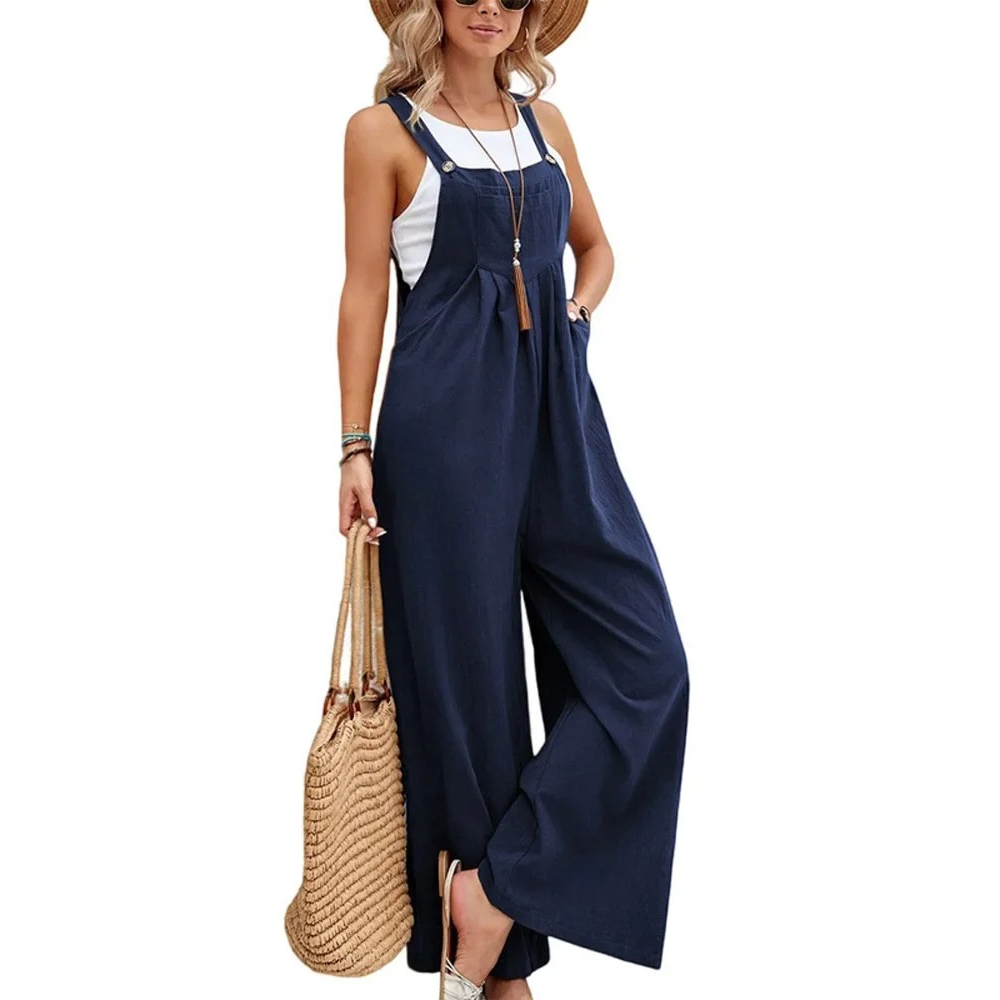Mote dame jumpsuit med baggy passform og vide ben. Stilig bib-kjeledress for et uformelt uttrykk.