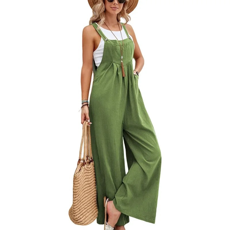 Trendy dame baggy jumpsuit med vide ben, ideell for hverdagsbruk. Avslappet bib-kjeledress i mote.