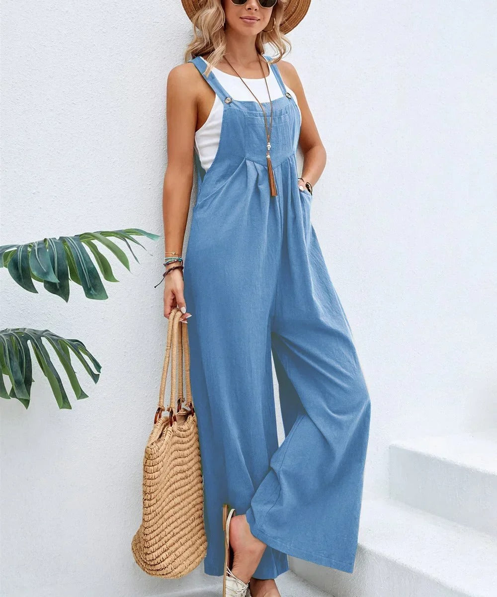 Mote baggy bib jumpsuit for dame med brede ben. En komfortabel og avslappet kjeledress for stilbevisste.