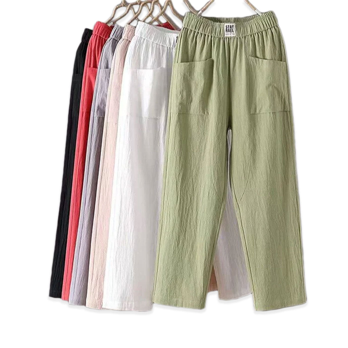 Dame baggy-bukser med høy midje i bomull. Komfortable og trendy fritidsbukser for en avslappet hverdagsstil.