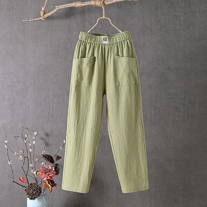 Casual damebukser: løse baggy-bukser med høy midje i myk bomull. Ideelle for en avslappet og trendy hverdagsstil.