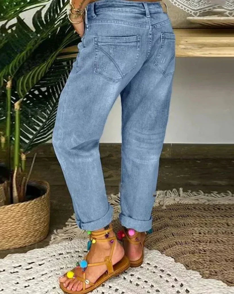Komfortable dame baggy jeans i denim, med løs passform for en trendy og allsidig fritidsstil.