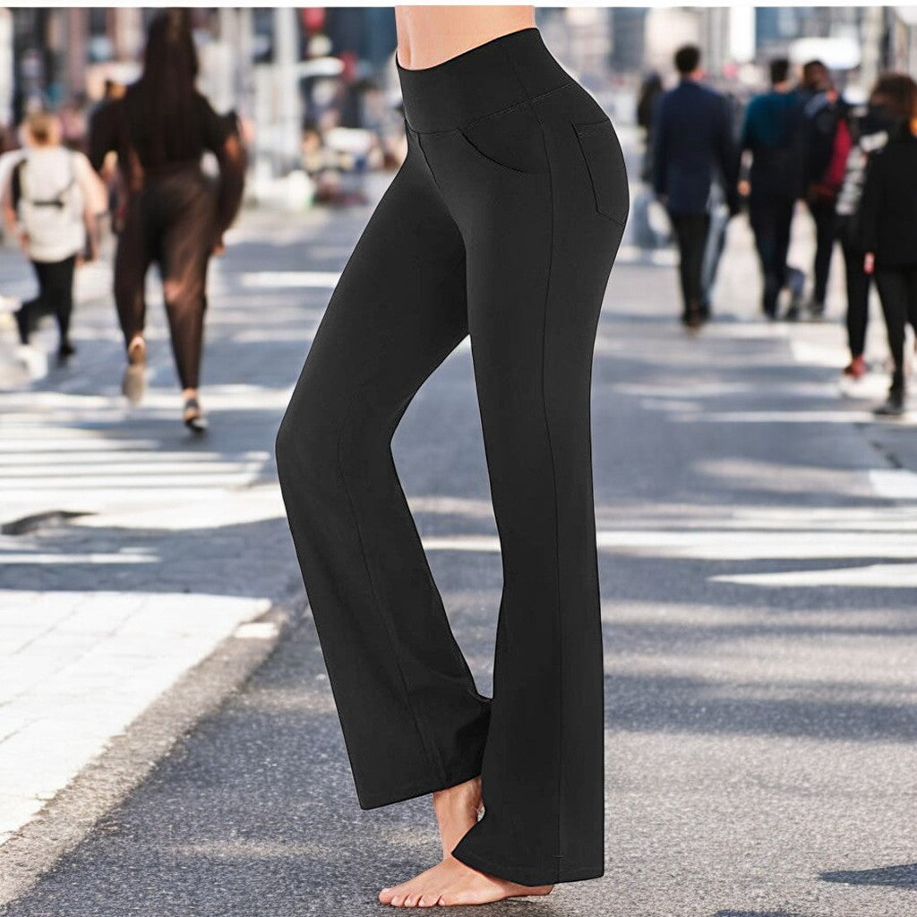 Detaljbilde av Dame Bootcut Yogabukser med høy midje. Kvalitetsstoff og perfekt bootcut-design.