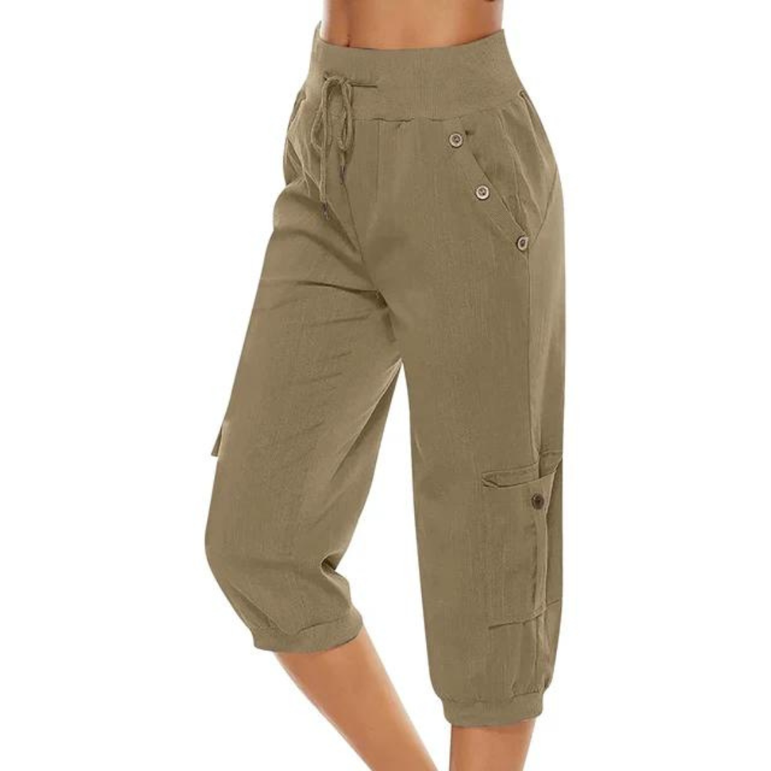 Lett sommerbukse for dame, cropped design med elastisk midje for en avslappet hverdagsstil.