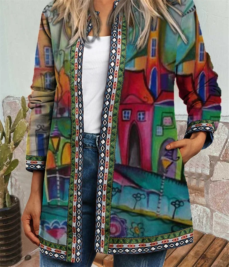 Trendy etnisk mønstret cardigan for kvinner. Stilfullt ytterplagg som passer til alt.