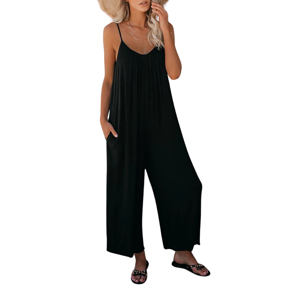Dame jumpsuit V-hals, løs passform, komfortabel hverdagsstil.