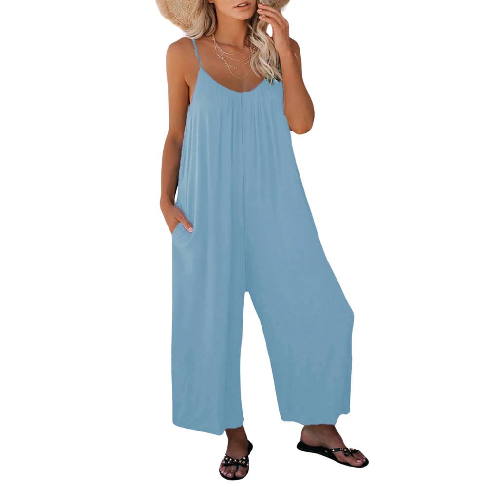 Elegant dame buksedress med V-hals, casual og allsidig for sommeren.