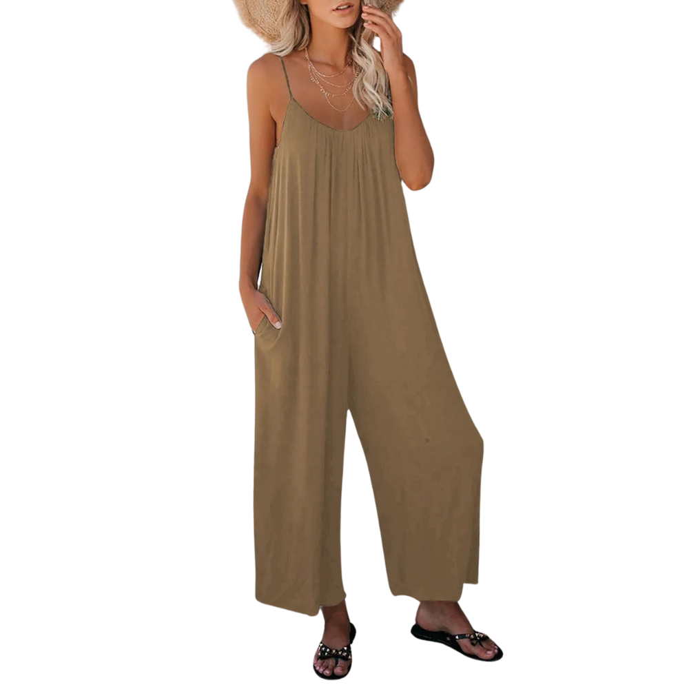 Allsidig dame jumpsuit, V-hals, løs passform, perfekt for en komfortabel hverdag.