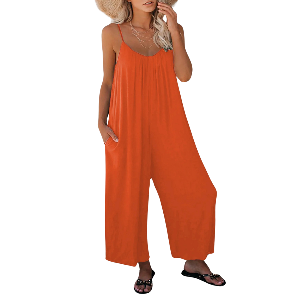 Casual dame jumpsuit med V-hals, løs passform, ideell for sommerstil og komfort.