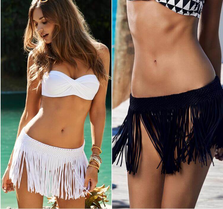 Komfortabelt og stilig knyteskjørt for kvinner, med dusker for en chic strandlook.
