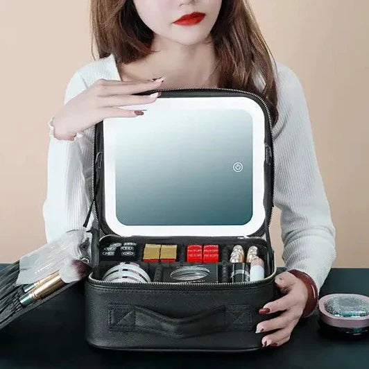 Stilren dame kosmetikkveske med LED-speil og justerbar belysning for moderne makeup.