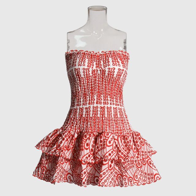 Dame minikjole, blått paisley. Rynket bandeau. Allsidig festkjole og strandkjole i bomullsmiks.