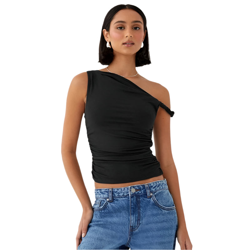 Dame off-shoulder kort tank-topp i elegant sommerstil, luftig og feminin dameklær.