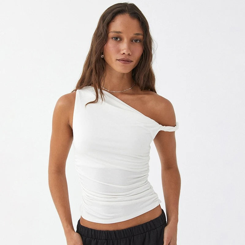 Allsidig casual off-shoulder kort tank-topp for dame, feminin og elegant for sommermote.