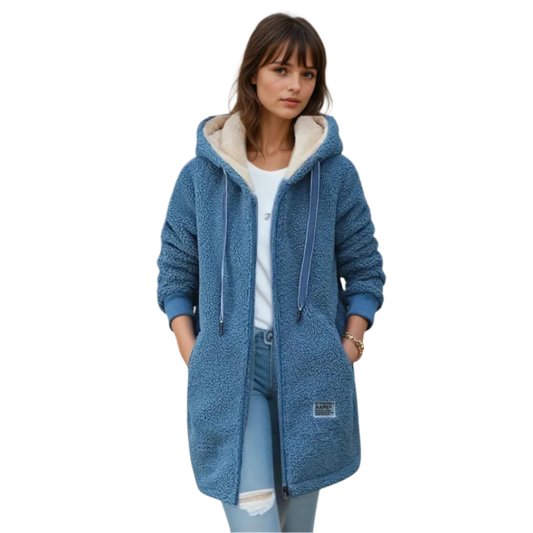 Dame oversized fleecejakke med mykt sherpafôr for ekstra varme. Perfekt som koselig vinter- eller høstjakke.