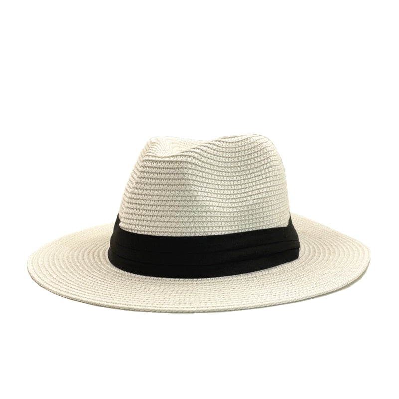 Justerbar damehatt i strå, Panama stil. Elegant solhatt som passer perfekt for sommer og sol.