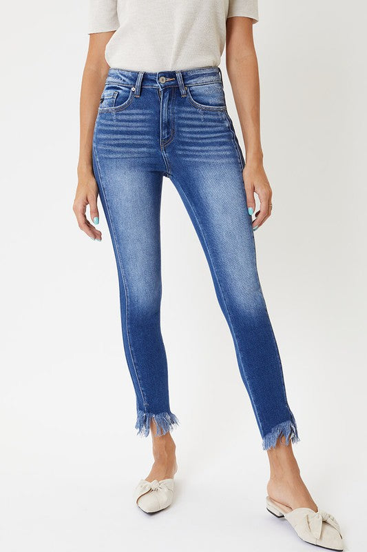 Figurformende dame skinny jeans med høy midje, slim fit og komfortabel passform.