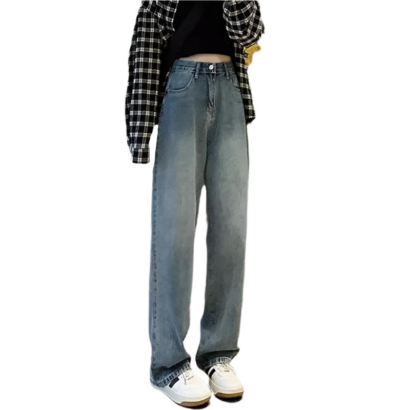 Høy midje vintage jeans for kvinner med vide ben. Perfekt streetwear denim bukse.