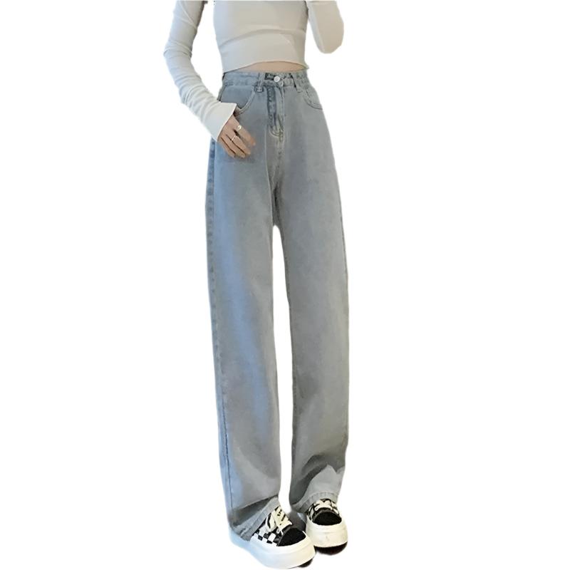 Trendy vide ben vintage jeans, høy midje damebukser for moderne mote og stil.