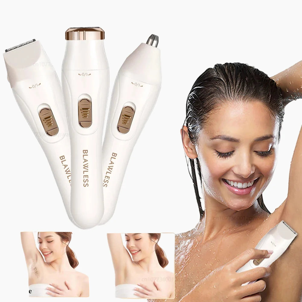 Oppladbar damebarbermaskin med trimmer, ideell for reise og enkel personlig pleie.