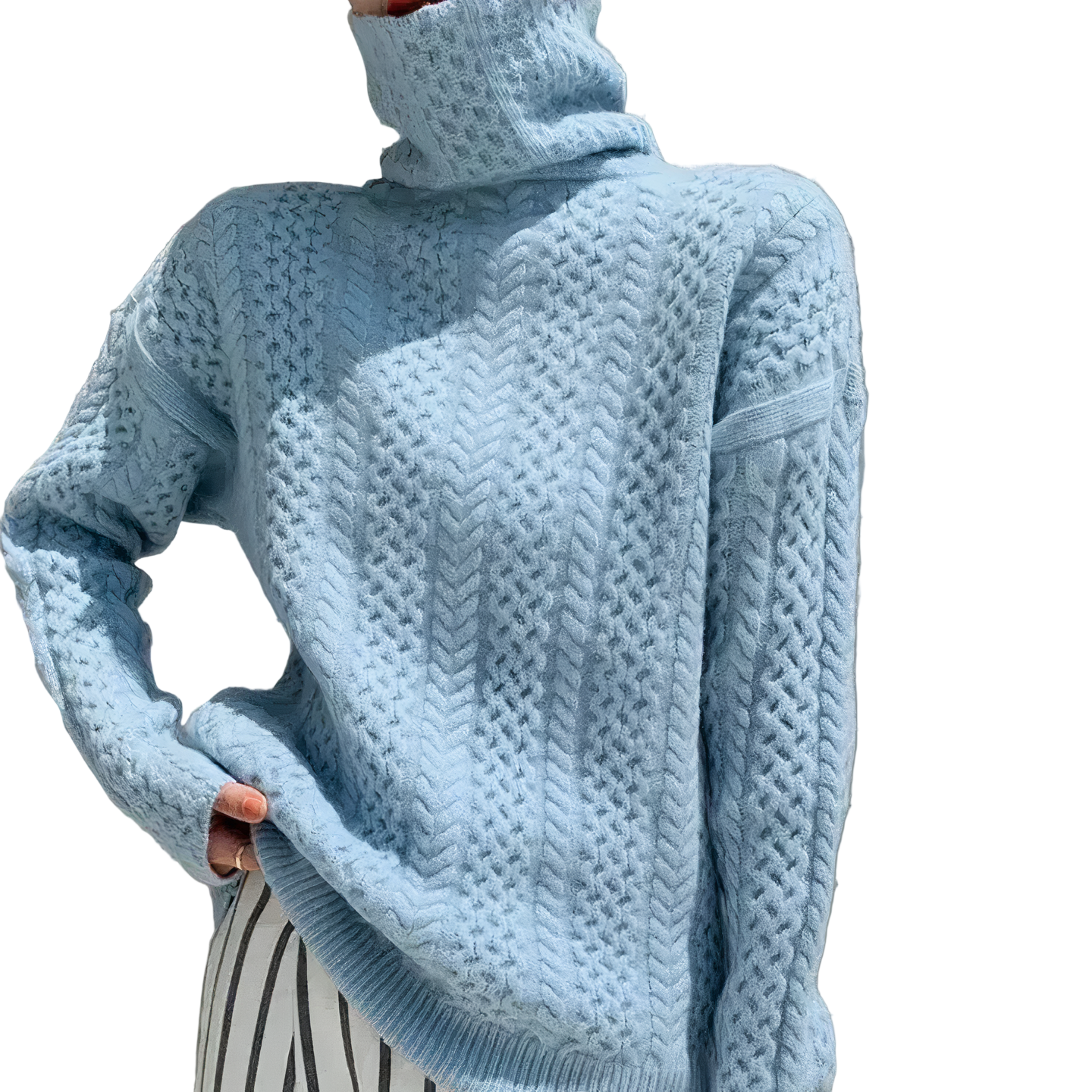 Damegenser med elegant kabelmønster og polokrage for klassisk stil.