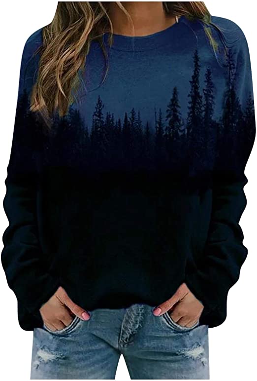 Dame pullover med distinkt fjelltrykk. Myk og langermet genser som kombinerer komfort og mote for kvinner.