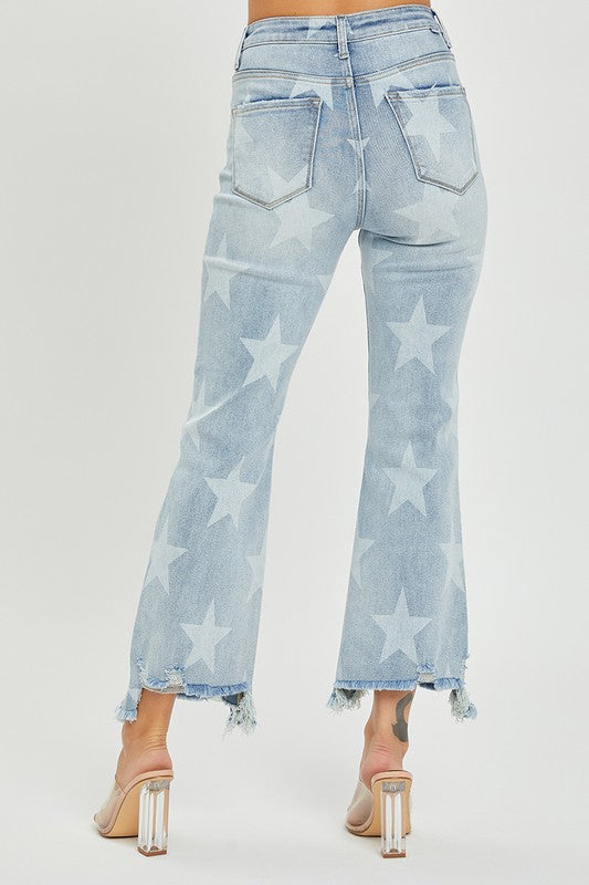 Allround damejeans med høy midje, unikt stjernetrykk og rett passform. Ideell for hverdagsbruk.