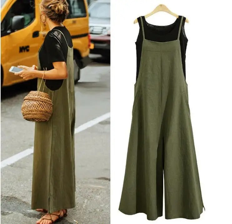 Dame Jumpsuit Løs Ermeløs med Vide Ben. Komfortabel sommerstil og elegante kvinneklær.