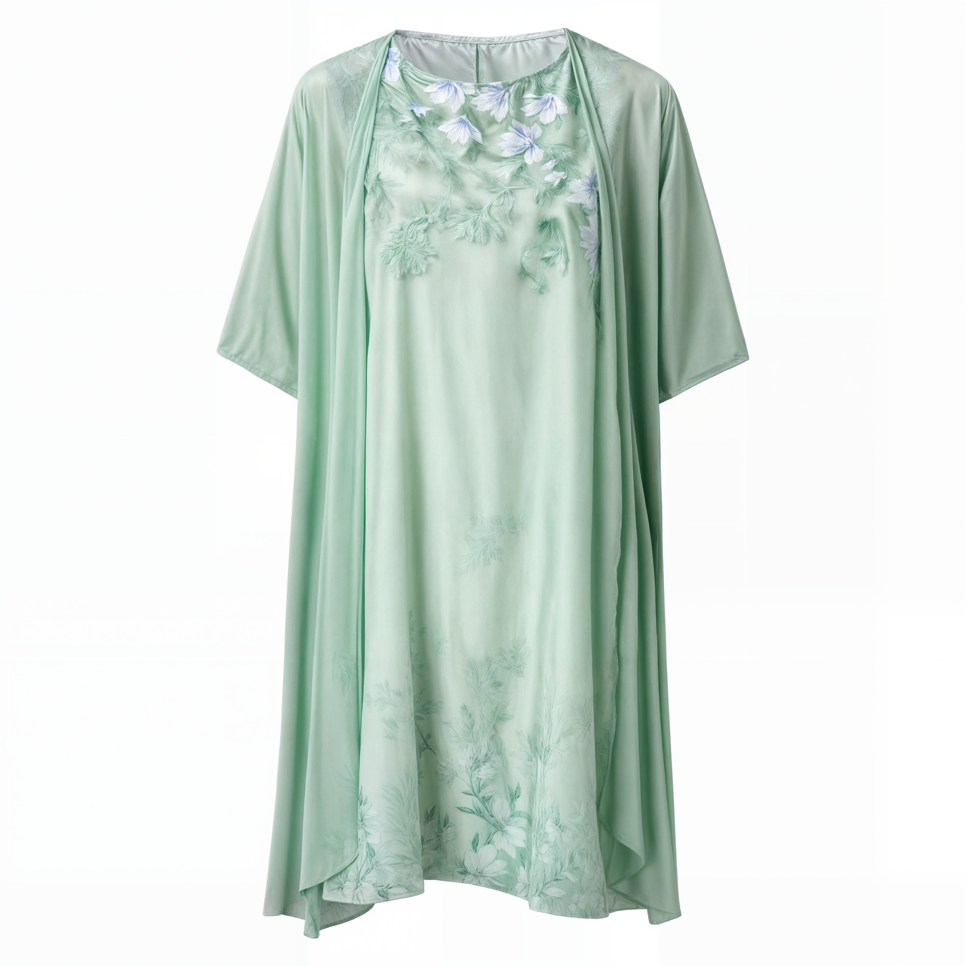 Vintage sommerkjole for damer med blomster, knelang, rund hals, i A-linje design