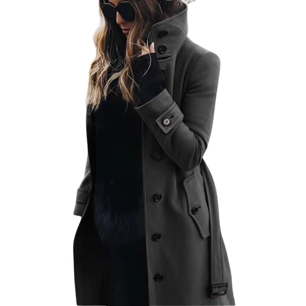 Dame elegant lang trenchcoat for vår og høst, klassisk design, Khaki