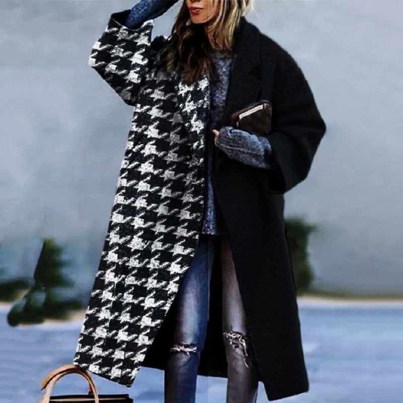 Modischer Oversized Damenmantel für den Winter, mit stilvollem Farbblock und langen Ärmeln