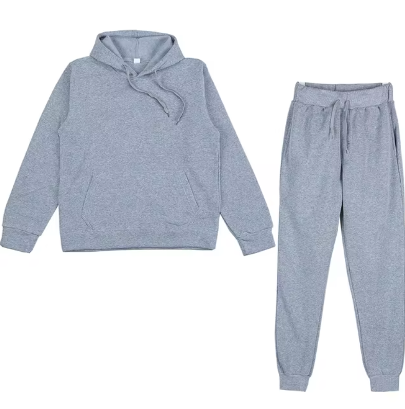Zweiteiliger grauer Trainingsanzug für Damen, lässiger und sportlicher Stil