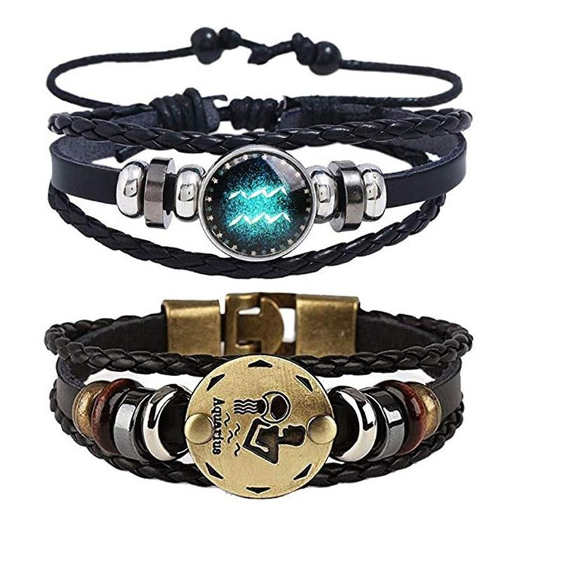 Elegante dame armbånd i skinn med stemplet stjernetegn symbol, mørkebrunt, tidløs gave