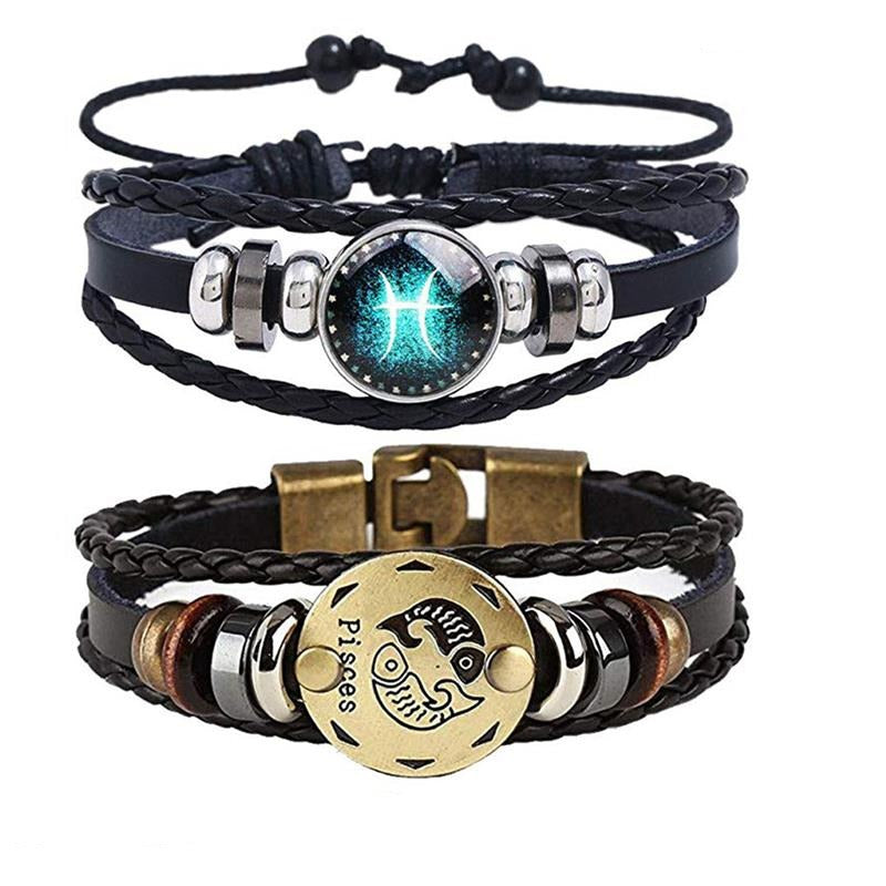 Moderne dame astrologi armbånd i skinn, grått, med glitrende stjernetegn stein, gaveeske