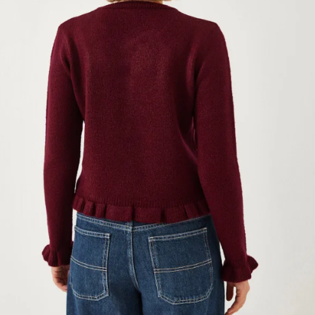 Cardigan for damer, strukturert strikk, åpen passform, et must for fritidsmote