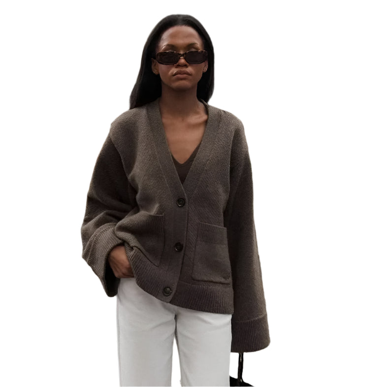 Stylischer Damen Langarm-Cardigan mit tiefem V-Ausschnitt und geräumigen Taschen