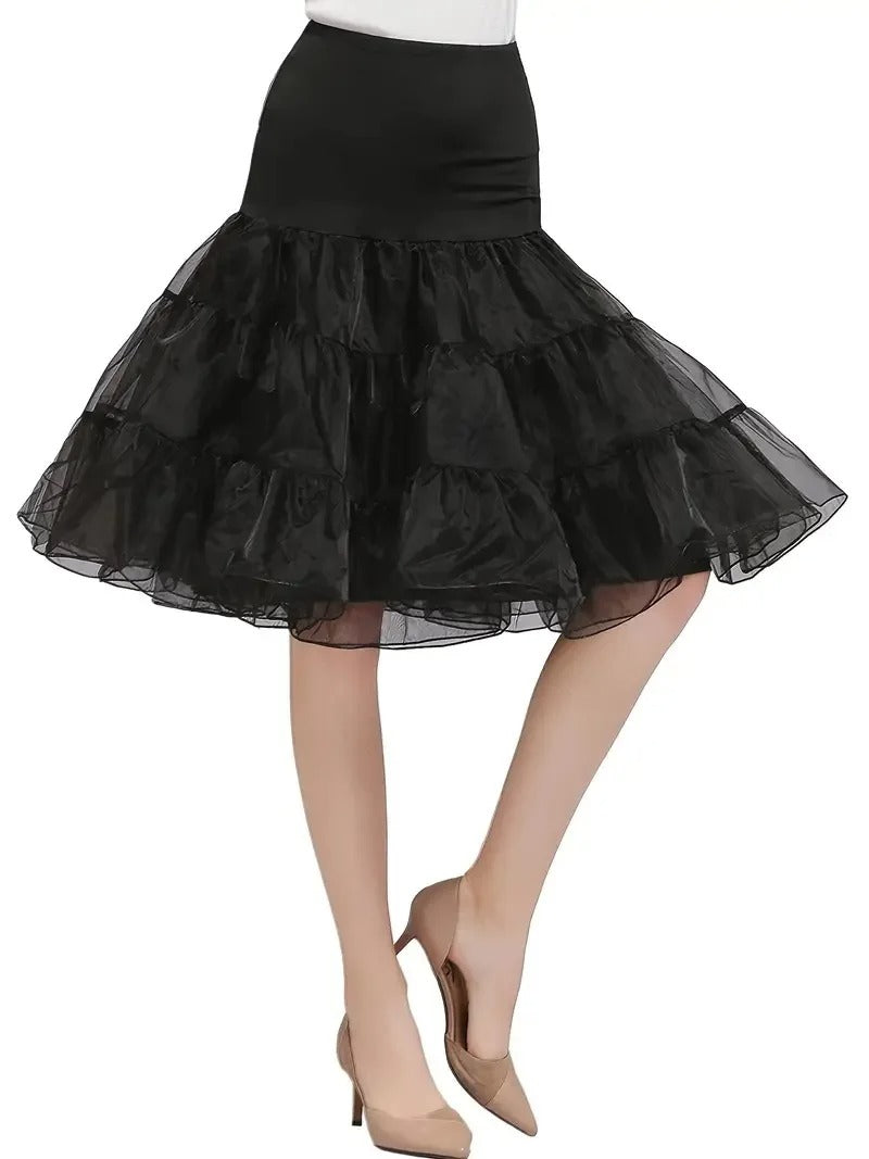 Dame retro petticoat, tyllskjørt med volanger og blonder, elegant utseende