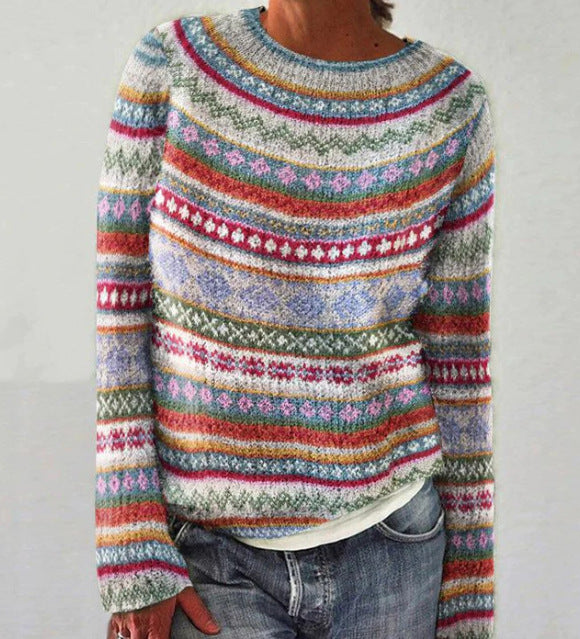 Eleganter Damen Strickpullover in Vintagemode mit detailliertem Retro-Muster, bequemes Oberteil