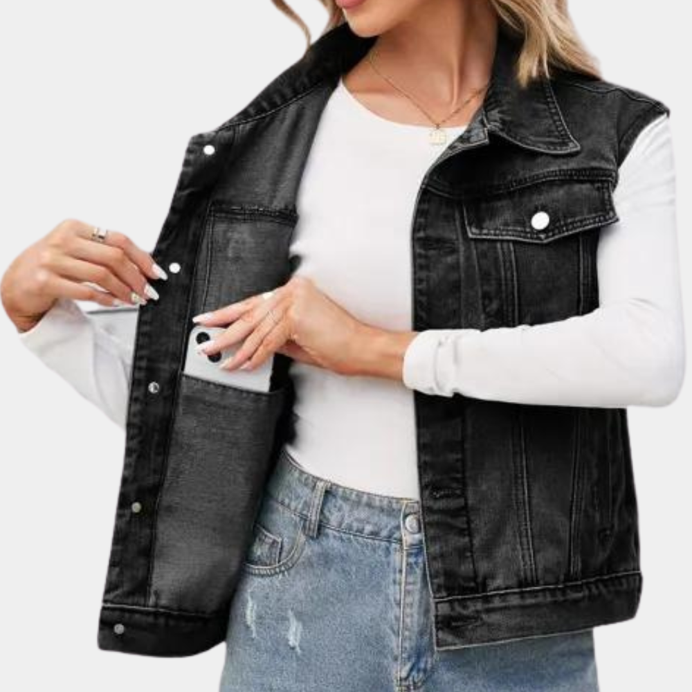 Komfortabel damevest i vasket look, perfekt for hverdag. Ermeløs vintage stil som passer til alt.