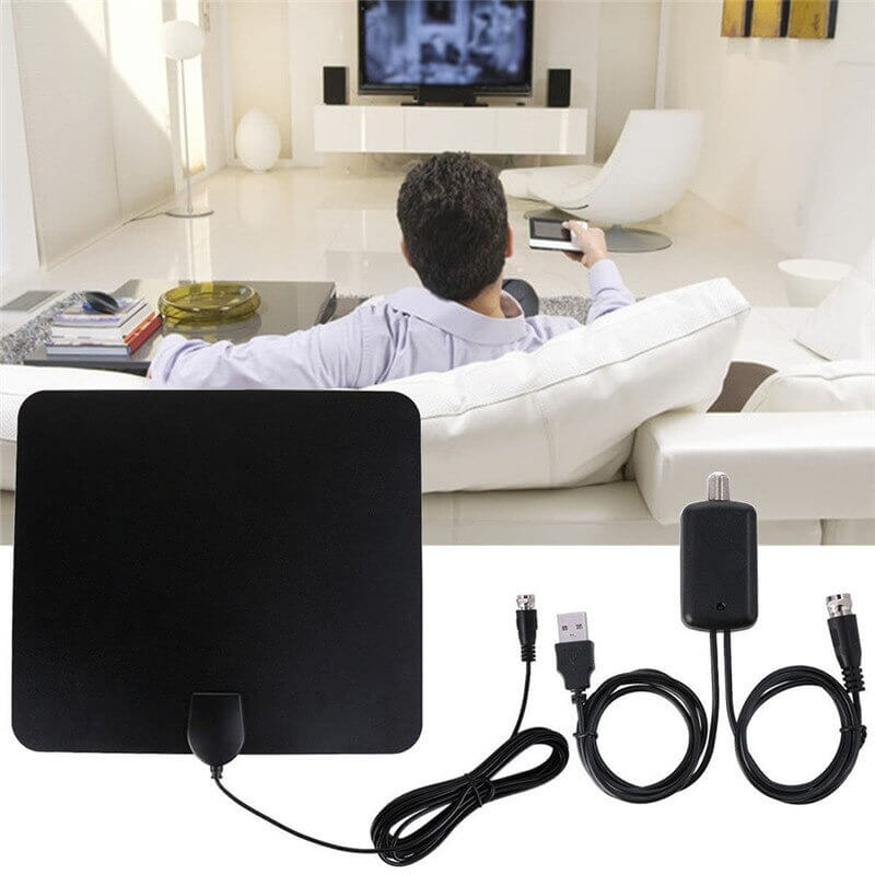 Kompakt innendørs HDTV-antenne med signalforsterker for 1080p kanalmottak og gratis TV-visning.