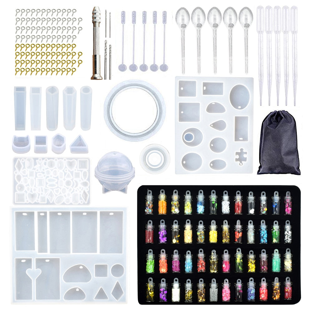 DIY harpiksformsett med silikonformer for smykker, kreative håndverk og unike design.