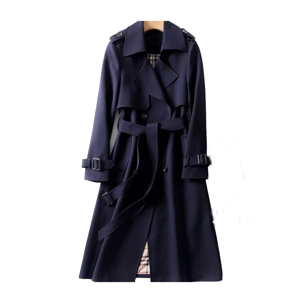 Trenchcoat for damer med dobbel knappelukking, allsidig jakke for en elegant og moteriktig look.