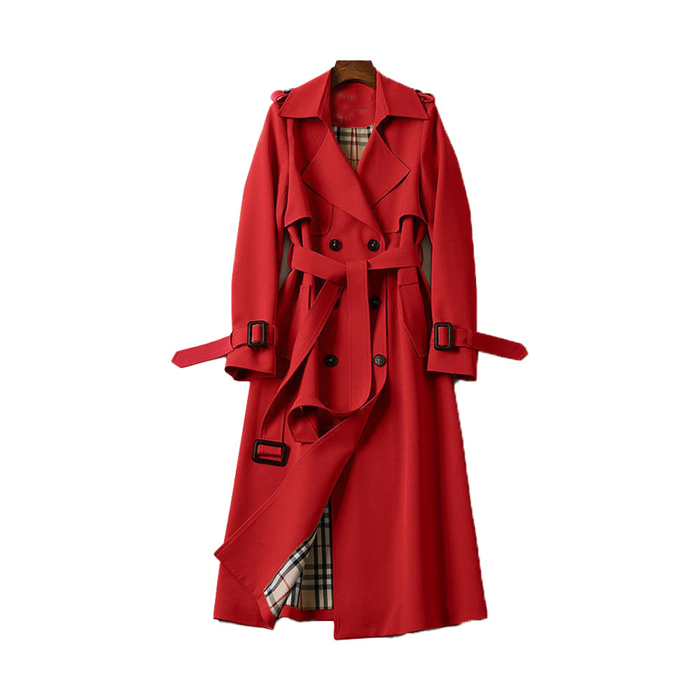 Tidløs dobbelknappet dame-trenchcoat, perfekt som vårjakke og høstjakke med et klassisk uttrykk.