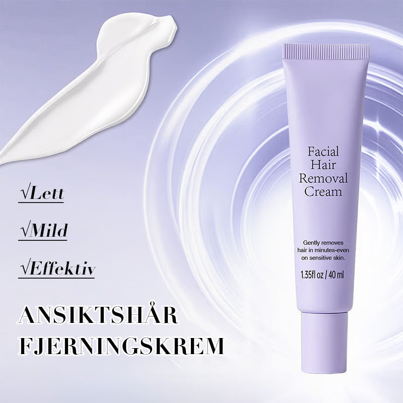 Produkt med grønne blader, fremhever beroligende essens i hårfjerningskremen.