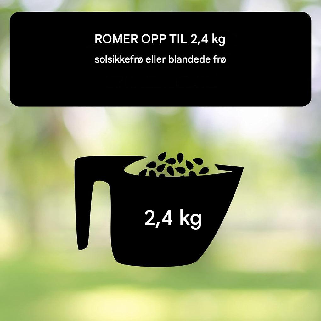 Designet for småfugl: ekornsikker fuglemater i holdbar plast og metall, for hage og dyreliv.