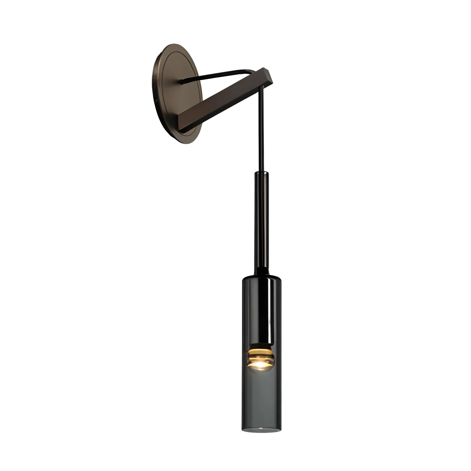 Eksklusiv vegglampe med røkt glasskjerm og kobberdetaljer, moderne design for hjemmeinnredning.