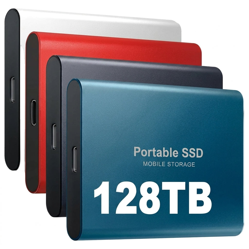 Ekstern SSD 128TB i kompakt design for bærbar lagring. Rask USB-C datadisk for PC og Mac.